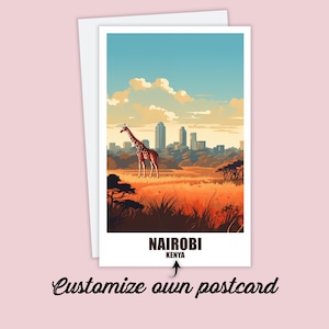 Carte postale personnalisée de Nairobi, carte de Nairobi, carte-cadeau de vœux du Kenya, carte postale de voyage, carte du Kenya, carte de voyage pour amis et famille