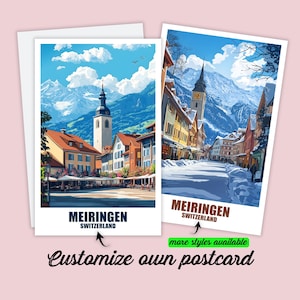 Personalisierte Meiringen Postkarte, Schweiz Karte Meiringen Grußkarte Geschenkkarte Schweiz Reisekarte, Geschenk für Freunde Familie Karte