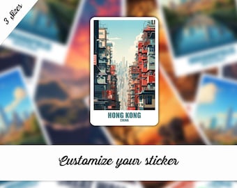 Hong Kong Sticker, Personalized Sticker Hong Kong, China Sticker, Gift Sticker Travel Suitcase Car Sticker Travel Sticker Gift