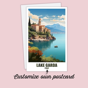 Carte postale du lac de Garde, carte postale personnalisée du lac de Garde, carte postale de voyage en Italie, carte-cadeau, carte postale de vacances pour les amis et la famille