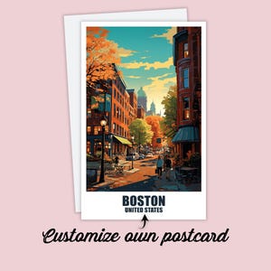 Cartolina di Boston, cartolina personalizzata Boston, cartolina di viaggio America, cartolina di festa per amici e familiari, mappa di Boston, mappa degli Stati Uniti