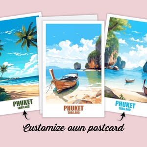 Carte postale personnalisée de Phuket, carte de Thaïlande, carte-cadeau de vœux de Phuket, carte postale de voyage, carte de Phuket, carte de voyage pour amis et famille