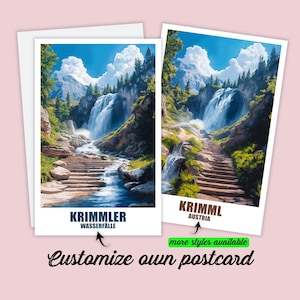 Carte postale personnalisée des cascades de Krimml, carte de l'Autriche, carte de vœux Krimml, carte-cadeau, carte de voyage, cadeau pour les amis et la famille
