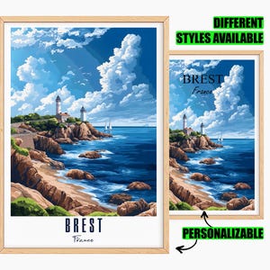 Póster personalizado de Brest, póster de viaje de Francia, póster de Bretaña, regalo personalizable para amigos, impresión personalizada de Brest, regalo de viaje.