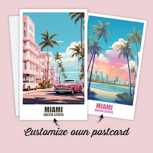 Cartolina personalizzata di Miami, mappa dell'America, biglietto d'auguri della Florida, buono regalo, cartolina di viaggio, mappa di Miami, biglietto di viaggio, amici e famiglia