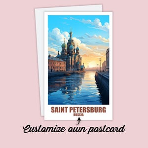 Gepersonaliseerde Sint-Petersburg ansichtkaart, Rusland kaart, wenskaart cadeaukaart, reis ansichtkaart, kaart, reiskaart vrienden en familie