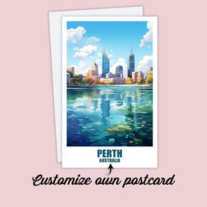Cartolina personalizzata di Perth, mappa dell'Australia, biglietto d'auguri di Perth, buono regalo, cartolina di viaggio mappa di Perth, biglietto di viaggio amici e famiglia