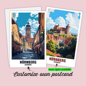 Carte postale personnalisable de Nuremberg, carte de Bavière, Allemagne, cadeau personnalisé pour amis, carte de vœux, carte cadeau, carte de voyage, carte de vacances