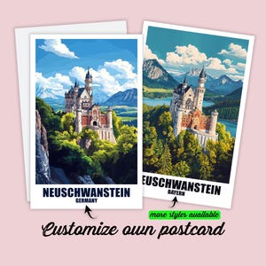 Carte postale personnalisée de Neuschwanstein Carte de Bavière Neuschwanstein Cadeau personnalisé pour les amis Carte de vœux Carte cadeau Carte de voyage