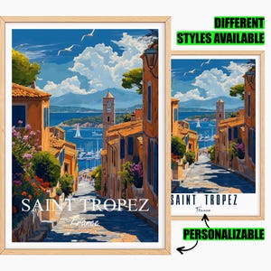 Personalized Saint-Tropez Poster France Travel Poster Côte d&#39;Azur Customizable Gift for Friends Personalized Travel Gift