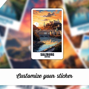 Salzburg sticker, personalized sticker Salzburg, Austria sticker gift, Salzburg sticker for suitcase travel sticker laptop