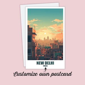 Carte postale personnalisée de New Delhi, carte de New Delhi, carte-cadeau de vœux de l'Inde, carte postale de voyage, carte de voyage pour amis et famille