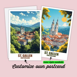 Carte postale personnalisée de Saint-Gall, carte de la Suisse, carte de vœux personnalisable de Saint-Gall, carte-cadeau, carte de voyage, cadeau pour amis