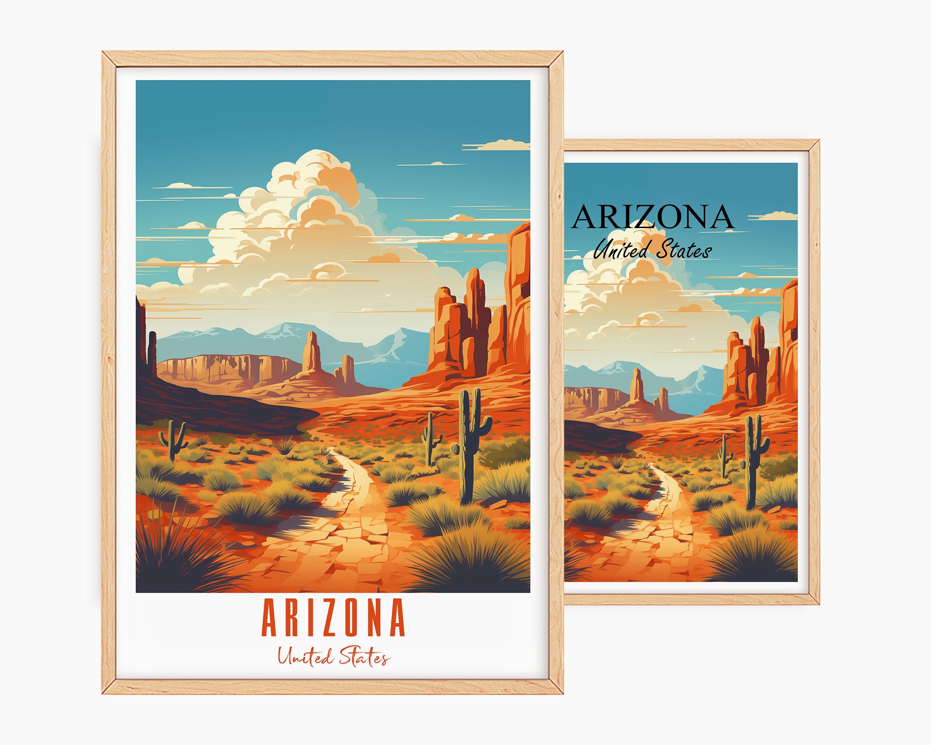 Arizona Poster, Personalized Poster Arizona, America Vintage Poster, Monument Valley Illustration, Mural, Wall Art, Gift Print