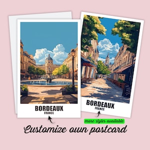 Personalized Bordeaux Postcard France Map Bordeaux Personalizable Gift for Friends Greeting Card Gift Card Travel Card Holiday