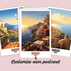 Cartolina personalizzata della Sicilia, mappa dell'Italia, biglietto di auguri regalo, cartolina di viaggio mappa della Sicilia, biglietto di viaggio amici e famiglia