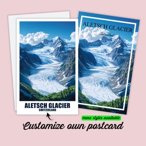 Personalisierte Aletschgletscher Postkarte, Schweiz Karte, Grußkarte Geschenkkarte, Schweizer Alpen Postkarte, Reisekarte Freunde & Familie