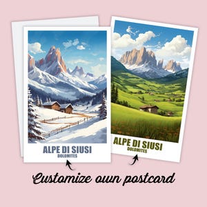 Carte postale Seiser Alm, carte postale personnalisée Seiser Alm, carte postale de voyage Dolomites, carte postale de vacances pour amis et famille
