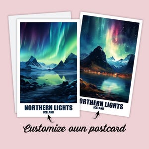 Cartolina personalizzata Aurora Boreale Islanda, biglietto Islanda, biglietto di auguri, buono regalo, biglietto di viaggio, biglietto di viaggio Amici e famiglia