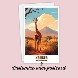 Cartolina del Parco Nazionale Kruger, cartolina personalizzata Kruger, mappa del Sud Africa, cartolina di viaggio, buono regalo, cartolina di festa, biglietto di viaggio