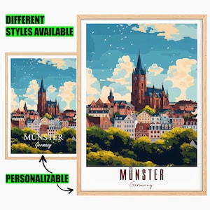 Personalized Münster Poster Germany Travel Poster Münster Personalizable Gift for Friends Personalized Poster Travel Gift