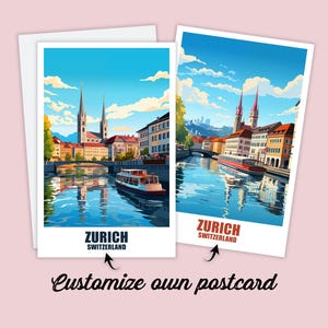 Carte postale personnalisée de Zurich, carte Suisse, carte de vœux, carte cadeau, carte postale de voyage en Suisse, carte Zurich, carte de voyage amis famille
