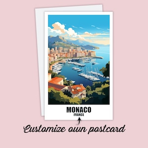 Carte postale personnalisée de Monaco, carte de Monaco, carte cadeau de vœux France, carte postale de voyage de Monaco, carte de voyage amis et famille