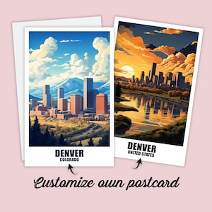 Postal de Denver, postal personalizada de Denver, postal de viaje con mapa de Estados Unidos, postal de vacaciones para amigos y familiares, regalo de Colorado