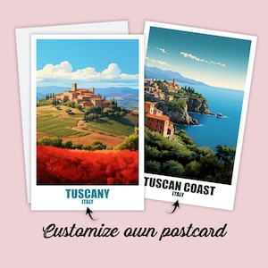 Personalisierte Toskana Postkarte, Toskana Karte Küste, Grußkarte Geschenkkarte, Italien Reise Postkarte, Karte Reisekarte Freunde & Familie