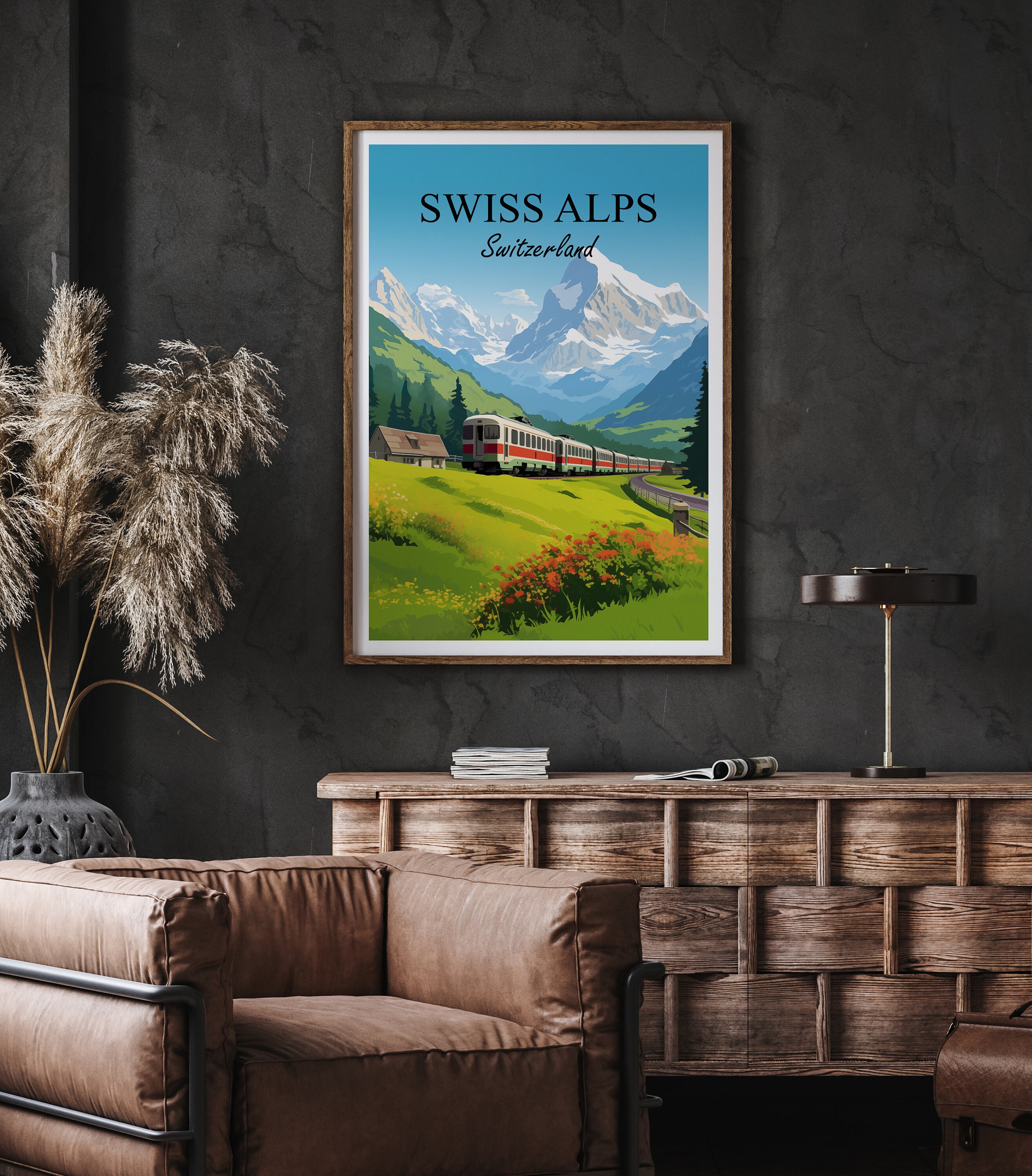 Swiss Alps Poster Wall Art Wall Decor | Alps Travel Poster Illustration ...