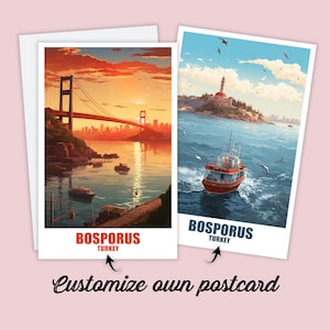 Carte postale du Bosphore, carte postale personnalisée du Bosphore, carte postale de voyage en Turquie, carte postale de vacances pour les amis et la famille, carte d'Istanbul