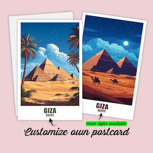 Personalisierte Gizeh Postkarte, Kairo Karte Ägypten Grußkarte Geschenkkarte, Ägypten Reise Postkarte Pyramiden, Reisekarte Freunde Familie