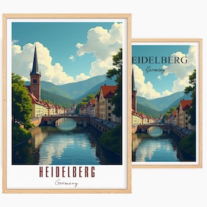 Heidelberg Poster, Personalisiertes Reiseposter Heidelberg, Deutschland Vintage Poster, Illustration Wandbild Dekor Wandkunst, Geschenk