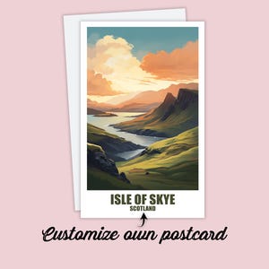 Postal de la isla de Skye, postal personalizada, postal de viaje con mapa de la isla de Skye, Escocia, regalo, postal para amigos y familiares