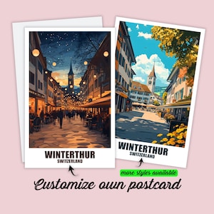 Personalisierte Winterthur Postkarte Schweiz Karte Winterthur Personalisierbar Geschenk für Freunde Grußkarte Geschenkkarte Reisekarte Print