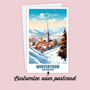 Postal personalizada de Winterthur, mapa de Suiza, tarjeta de felicitación, tarjeta de regalo, postal de viaje, tarjeta de viaje con mapa de Winterthur para amigos y familiares