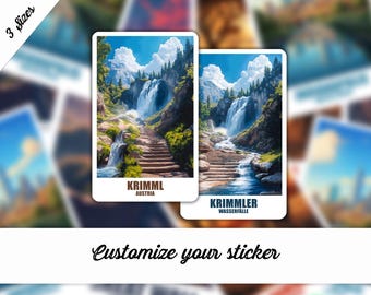 Pegatina de las cascadas de Krimml, pegatina personalizada de Krimml Austria, pegatina de regalo de viaje, pegatina de maleta de viaje a los Alpes, pegatina de coche