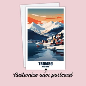Carte postale personnalisée de Tromso, carte Norvège, carte de vœux, carte cadeau, carte postale de voyage Tromsø, carte Tromso, carte de voyage amis famille