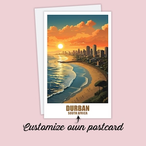 Postal de Durban, postal personalizada, postal de viaje con mapa de Durban, Sudáfrica, postal de vacaciones para amigos y familiares