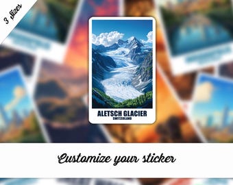 Aletsch Glacier Sticker, Personalized Sticker Switzerland, Alps Sticker Gift, Switzerland Sticker, Travel Suitcase Travel Sticker Laptop