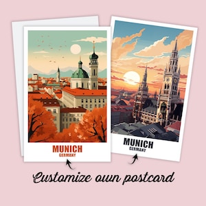 Carte postale personnalisée de Munich, carte de l'Allemagne, carte-cadeau de vœux de Munich, carte postale de voyage Munich, carte de voyage amis et famille