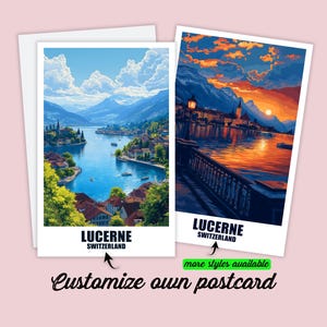 Carte postale personnalisée de Lucerne, carte de la Suisse, cadeau personnalisable pour amis, carte de vœux, carte cadeau, carte de voyage, carte de vacances