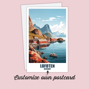 Postal de Lofoten, postal personalizada, mapa de Lofoten, Noruega, postal de viaje, tarjeta de regalo, postal de vacaciones, amigos y familiares