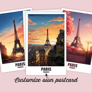Carte postale personnalisée de Paris, carte de France, carte de vœux de Paris, carte cadeau, carte postale de voyage, carte de Paris, carte de voyage pour amis et famille