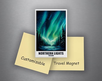 Imán para nevera personalizado de la aurora boreal de Finlandia, 78 x 53 mm, imanes de ciudad, imán de viaje personalizado, regalo de recuerdo de la aurora boreal