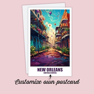 Carte postale personnalisée de la Nouvelle-Orléans, carte de la Nouvelle-Orléans, carte-cadeau de vœux américaine, carte postale de voyage aux États-Unis, carte de voyage pour amis et famille