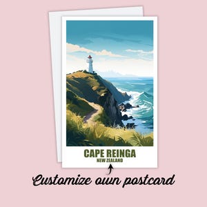 Cape Reinga Postkarte, Personalisierte Postkarte Cape Reinga, Neuseeland Karte Reise Postkarte, Urlaubspostkarte für Freunde Familie, Karte