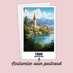 Personalisierte Thun Postkarte, Schweiz Karte, Grußkarte Geschenkkarte, Schweiz Reise Postkarte, Thun Karte, Reisekarte Freunde und Familie