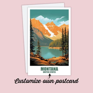 Carte postale personnalisée du Montana, carte du Montana, carte-cadeau de vœux américaine, carte postale de voyage aux États-Unis, carte de voyage pour amis et famille