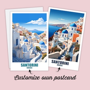 Cartolina personalizzata di Santorini, mappa della Grecia, biglietto di auguri, buono regalo, cartolina di viaggio, mappa di Santorini, biglietto di viaggio, amici, famiglia